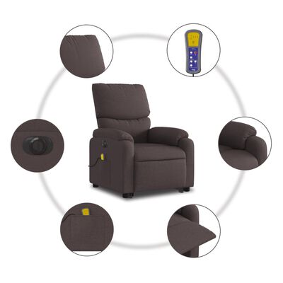 vidaXL Sillón masaje eléctrico reclinable elevable tela marrón oscuro