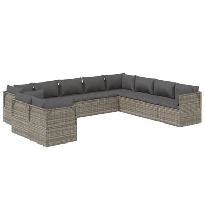 vidaXL Set de muebles de jardín 10 pzas y cojines ratán sintético gris