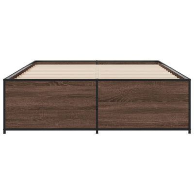 vidaXL Estructura cama madera ingeniería metal marrón roble 135x190 cm