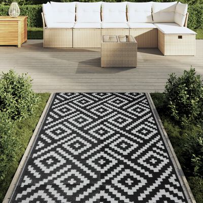 vidaXL Alfombra de exterior PP blanco y negro 120x180 cm