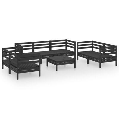 vidaXL Juego de muebles de jardín 8 pzas madera de pino maciza negro