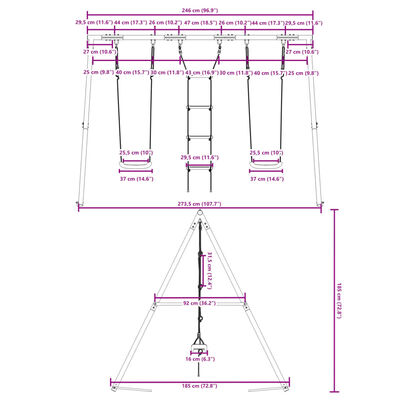 vidaXL Juego de columpios de exterior con columpios y escalera