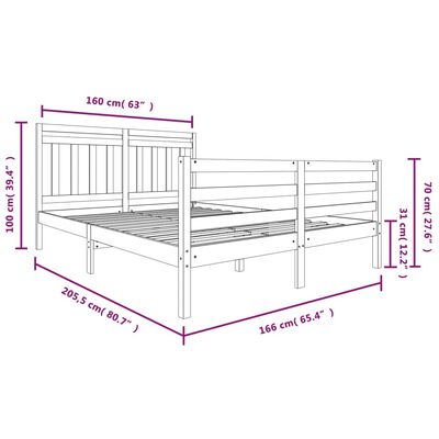 vidaXL Estructura de cama de madera maciza 160x200 cm