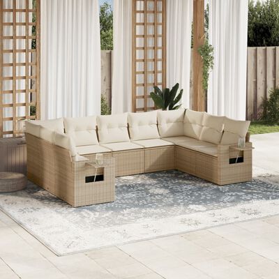 vidaXL Set de sofás de jardín 9 pzas con cojines ratán sintético beige