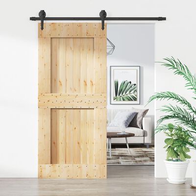 vidaXL Puerta corredera con herrajes madera maciza de pino 90x210 cm