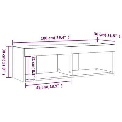 vidaXL Mueble para TV con luces LED roble marrón 100x30x30 cm