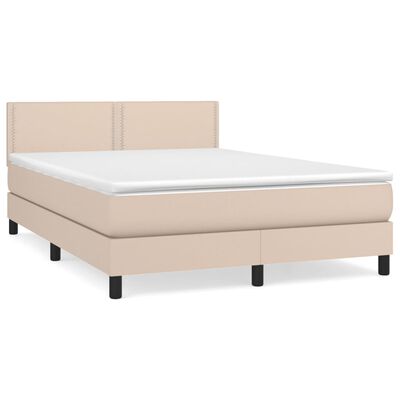 vidaXL Cama box spring con colchón cuero sintético capuchino 140x190cm