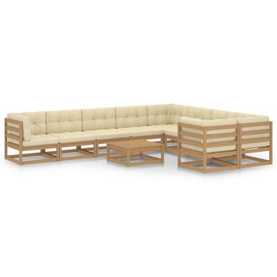 vidaXL Set de muebles de jardín 10 pzs cojines madera pino marrón miel