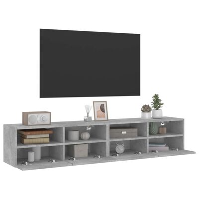 vidaXL Muebles de pared para TV 2 uds madera gris hormigón 80x30x30 cm