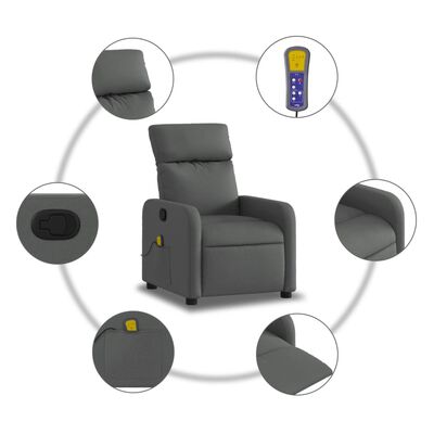 vidaXL Sillón de masaje reclinable de tela gris oscuro