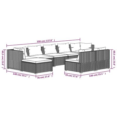 vidaXL Set de muebles de jardín 9 pzas y cojines ratán sintético negro