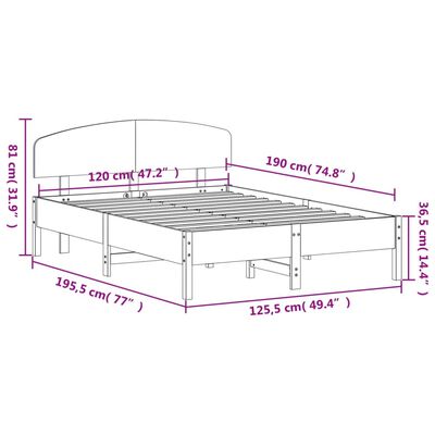 vidaXL Estructura de cama sin colchón madera maciza de pino 120x190 cm