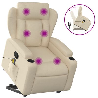 vidaXL Silla de masaje reclinable de pie de tela color crema