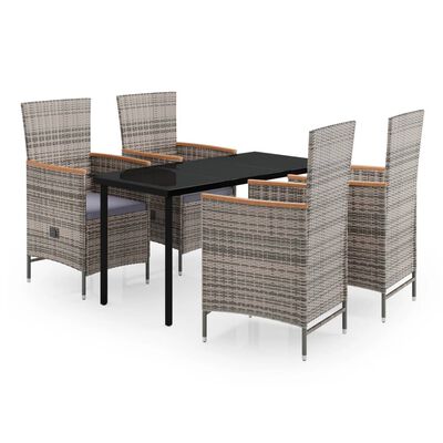 vidaXL Juego de comedor de jardín 5 piezas con cojines gris