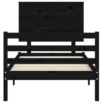 vidaXL Estructura de cama con cabecero madera maciza negro 100x200 cm