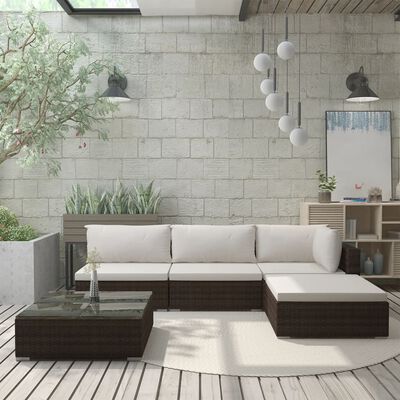 vidaXL Set muebles de jardín 5 piezas y cojines ratán sintético marrón