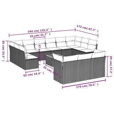 vidaXL Set de sofás de jardín 14 pzas con cojines ratán sintético gris