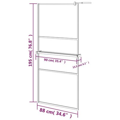 vidaXL Mampara ducha con estante vidrio ESG y aluminio negro 90x195 cm