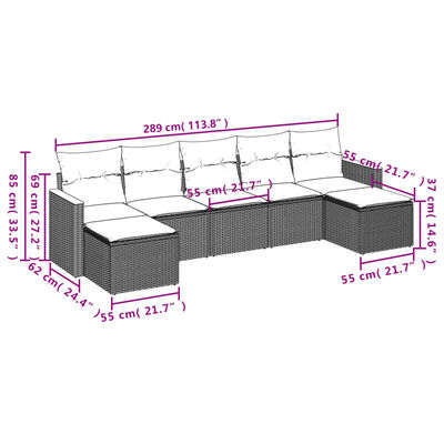 vidaXL Set de sofás de jardín 7 piezas con cojines ratán PE gris