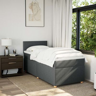 vidaXL Cama box spring individual con colchón tela gris oscuro