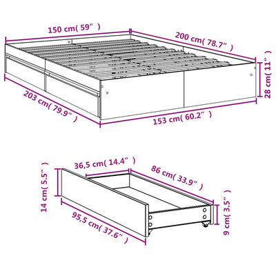 vidaXL Estructura cama con cajones madera ingeniería blanca 150x200 cm