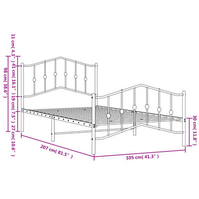 vidaXL Estructura cama sin colchón con estribo metal blanco 100x200 cm