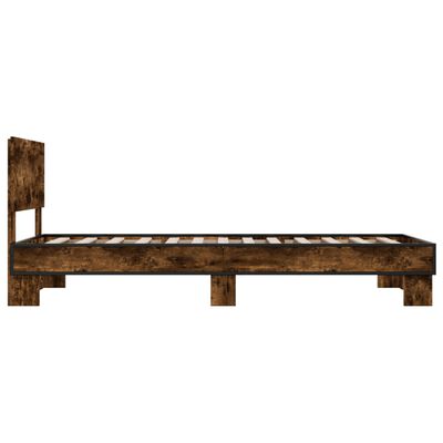 vidaXL Estructura cama madera ingeniería metal roble humo 100x200 cm