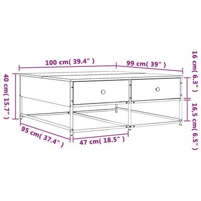 vidaXL Mesa de centro madera de ingeniería gris Sonoma 100x99x40 cm