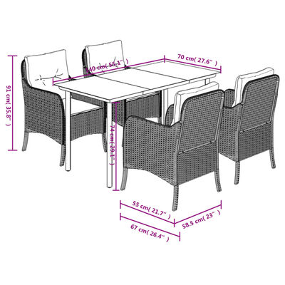 vidaXL Set de muebles jardín 5 pzas con cojines ratán sintético negro