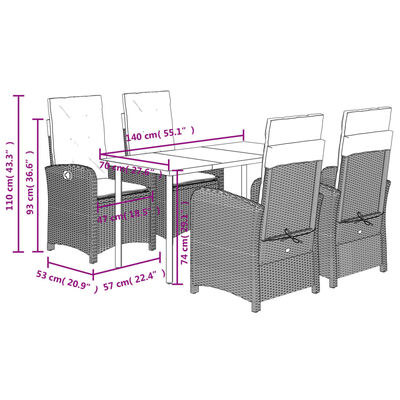 vidaXL Set comedor de jardín 5 pzas con cojines ratán sintético beige