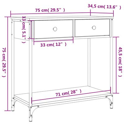 vidaXL Mesa consola madera de ingeniería roble Sonoma 75x34,5x75 cm