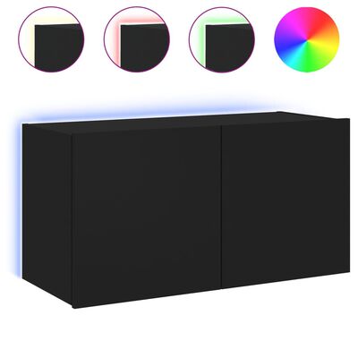 vidaXL Mueble de TV de pared con luces LED negro 80x35x41 cm