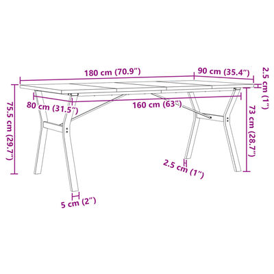 vidaXL Mesa comedor marco Y madera maciza pino y hierro 180x90x75,5 cm