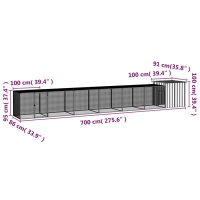 vidaXL Gallinero de acero galvanizado gris 700x91x100 cm