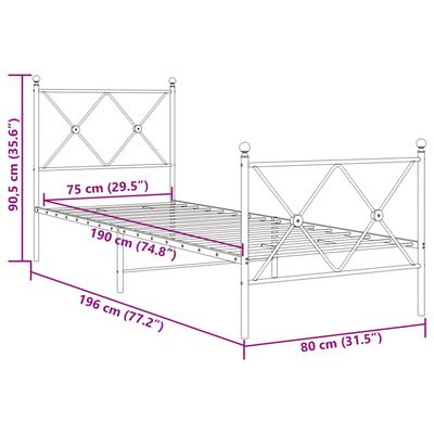 vidaXL Estructura cama sin colchón con estribo metal blanco 75x190 cm