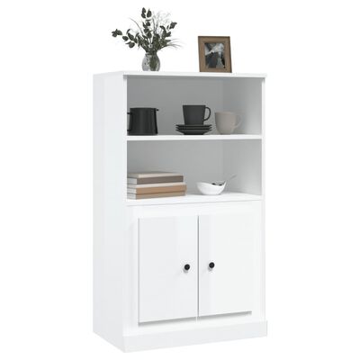 vidaXL Aparador de madera contrachapada blanco brillo 60x35,5x103,5 cm