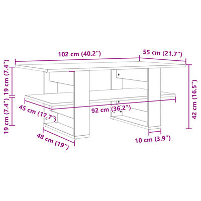 vidaXL Mesa de centro madera de ingeniería roble Sonoma 102x55x42 cm