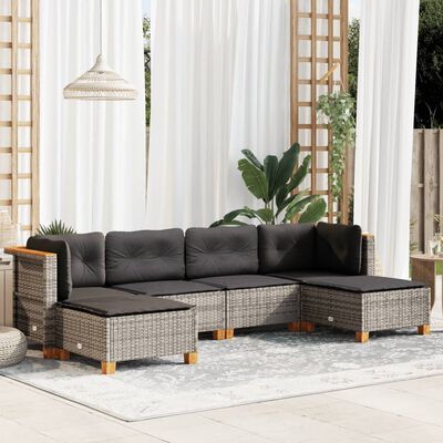 vidaXL Set de muebles de jardín 6 pzas y cojines ratán sintético gris