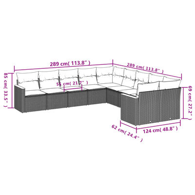 vidaXL Set de sofás de jardín 10 pzas cojines ratán sintético negro