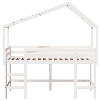 vidaXL Cama alta escalera y techo madera maciza pino blanca 80x200 cm