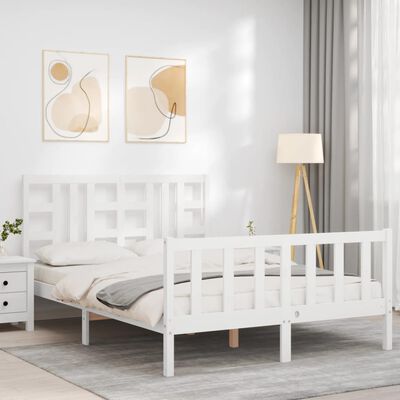 vidaXL Estructura cama de matrimonio con cabecero madera maciza blanco