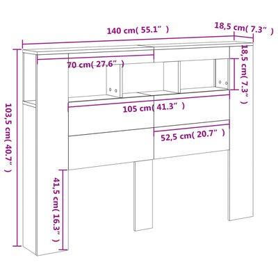 vidaXL Cabecero LED madera ingeniería marrón roble 140x18,5x103,5 cm