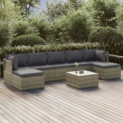 vidaXL Set de muebles de jardín 8 pzas y cojines ratán sintético gris