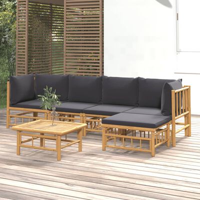 vidaXL Set de muebles de jardín 6 piezas bambú con cojines gris oscuro