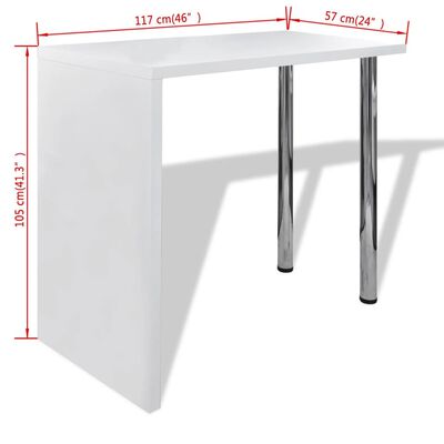 vidaXL Mesa alta de cocina con 2 patas de acero MDF blanco brillo