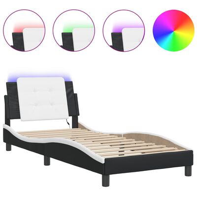 vidaXL Estructura cama con LED cuero sintético negro blanco 80x200 cm