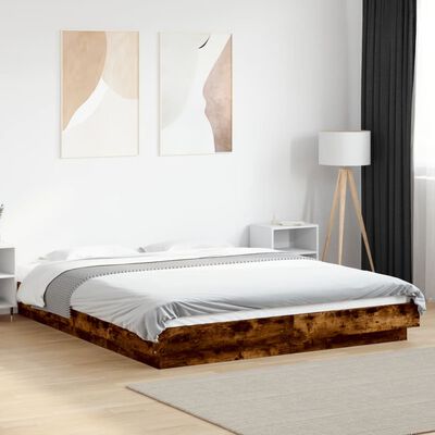 vidaXL Estructura de cama madera de ingeniería roble ahumado 150x200cm