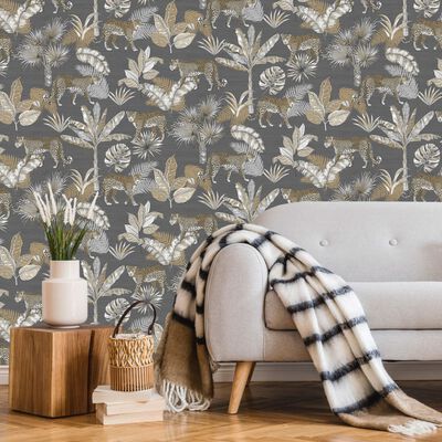 DUTCH WALLCOVERINGS Papel de pared leopardo gris y beige