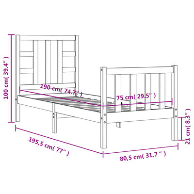 vidaXL Estructura de cama individual con cabecero madera maciza blanco