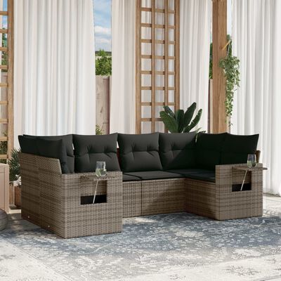 vidaXL Set de muebles de jardín 6 pzas y cojines ratán sintético gris